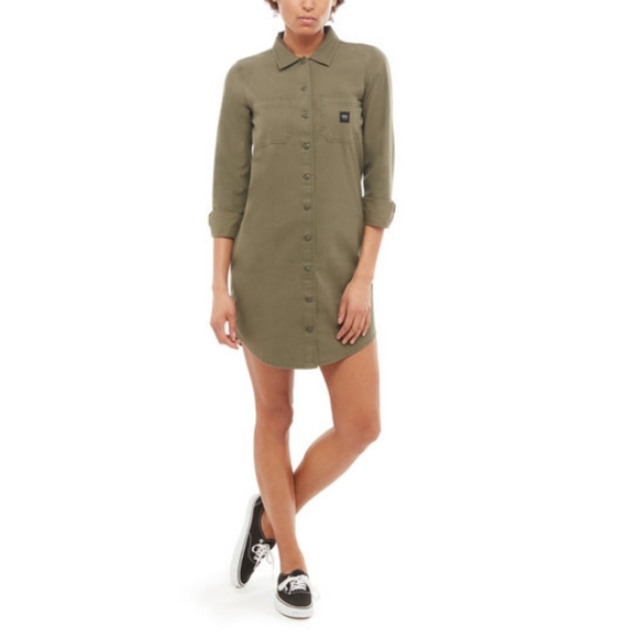 NWT New Vans Broadway Military Green Shirt Dress Size Medium - Picture 3 of 3